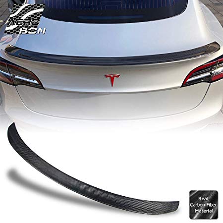 AeroBon Real Carbon Fiber Trunk Spoiler Wing Compatible with Tesla Model 3 Sedan 2017  (Glossy)