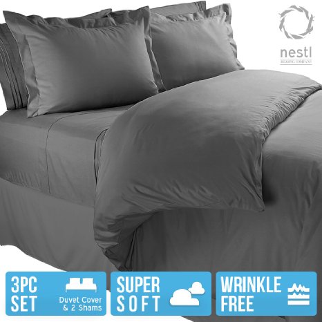 Nestl Bedding Microfiber Duvet Cover Set Includes 2 Pillow Shams 3 Piece Queen (Charcoal Gray)
