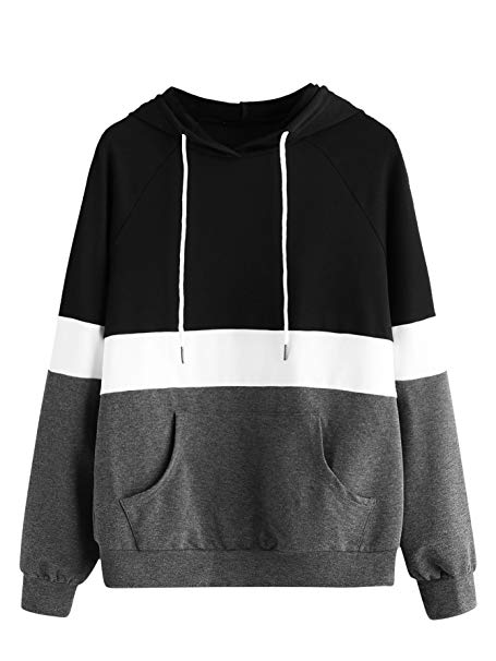 DIDK Women's Hoodies Long Sleeve Splice 3 Color Hooded Sweatshirt