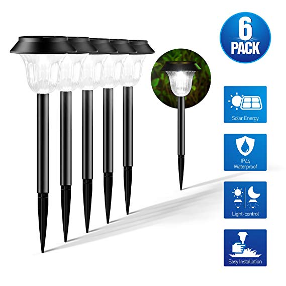 Solar Garden Lights Solar Pathway Lights Solar Lights Outdoor, Set of 6 Solar Lights, Auto ON/OFF Operation and Waterproof, Suits for Garden/Pathway/Walkway/Yard/Lawn/Patio