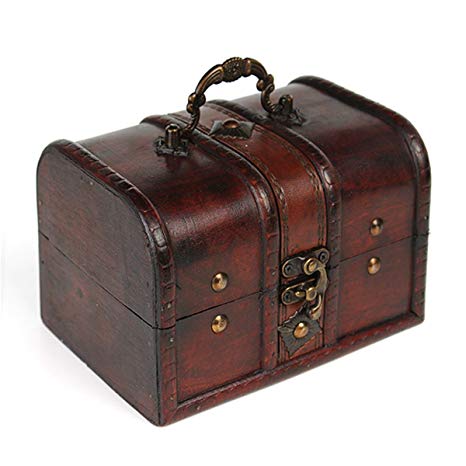 Small Size Vintage Wood Lock Jewelry Storage Box Necklace Treasure Storage Organizer Holder