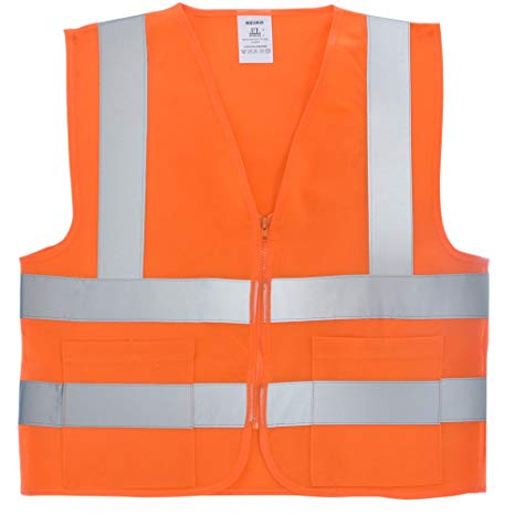 Neiko 53966A High Visibility Safety Vest with 2 Pockets, ANSI/ ISEA Standard | Color Neon Orange | Size M