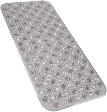 No Slip Bathmat with Strong Suction Cups, Bath mat Full Cover Tub with Machine Washable PVC Shower Floor Mats with Drain Holes Design for Bathroom, Home, Tub 40100 PVC (Clear Grey)