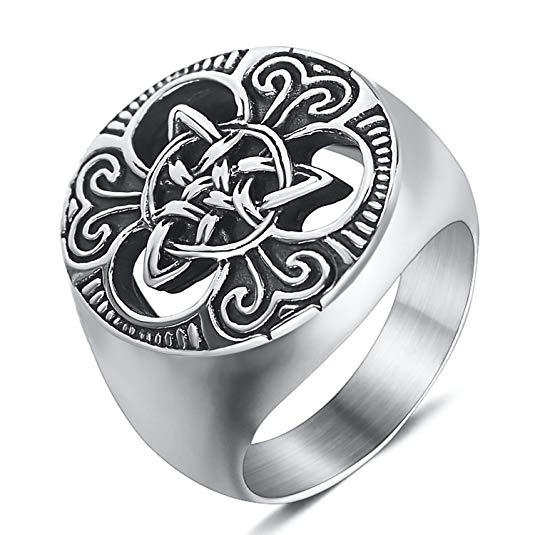 enhong Mens Celtic Knot Signet Rings Round Vintage Stainless Steel Ring for Biker Size 7 8 9 10 11 12 13 14 15