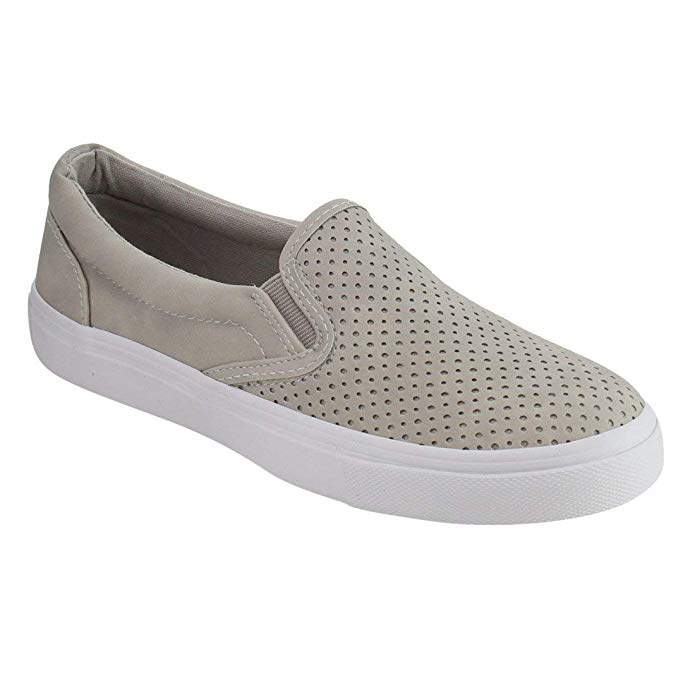 Women's Slip On White Sole Shoes - Athletic Fashion Perforated Sneaker - Padded Cushion