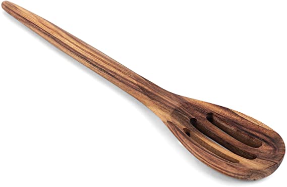 Ironwood Gourmet Acacia Wood Wooden Slotted Spoon, 12"