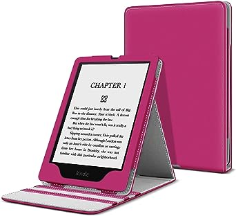 TNP Case Covers for Kindle Paperwhite Cover 11th Generation-2021 / Signature Edition 6.8 Inch eReader with Foldable Stand, Vertical Flip Origami Paper White Cover, Premium PU Leather, Hot Pink