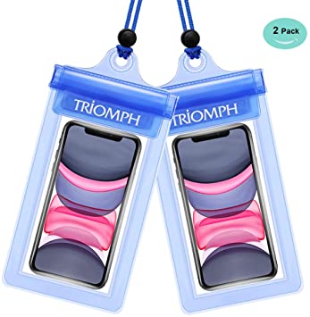 Triomph Waterproof Phone Pouch, Waterproof Phone Case, Phone Dry Bag for iPhone 11 pro max/11/Xs Max/Xr/X/8/8Plus/7/6s Plus, Samsung Galaxy S10 S9 ,Note,Moto,Google Pixel/LG/HTC 6.5" (2 Pack)