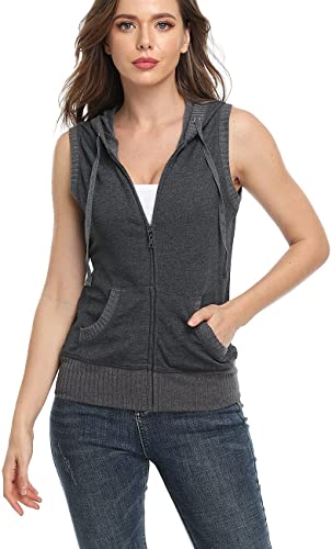 Dilgul Women's Sleeveless Hoodies Zip Up Hooded Vest Casual Sweatshirt with Kanga Pocket