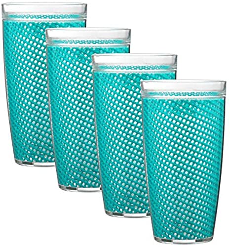Kraftware The Fishnet Collection Doublewall Drinkware, Set of 4, 22 oz, Teal, 4 Count