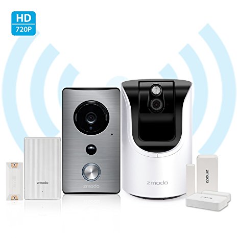 Zmodo All-in-One Home Solution-Zmodo Greet WiFi Video Doorbell w/ Zmodo Pan Tilt 720p HD Security Camera, Beam Smart Hub and WiFi Extender, and Door/Window Sensor(2 Pack )