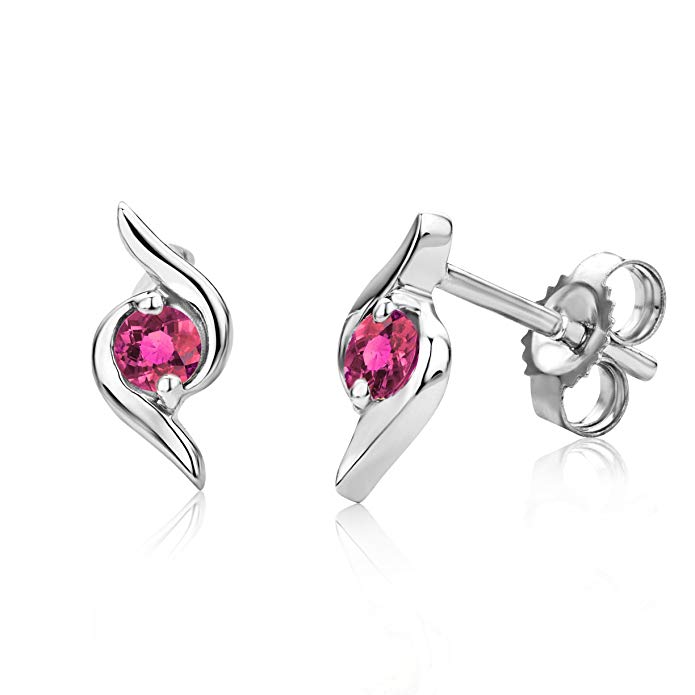 Miore Earrings Women White Gold studs Ruby 9 Kt/375