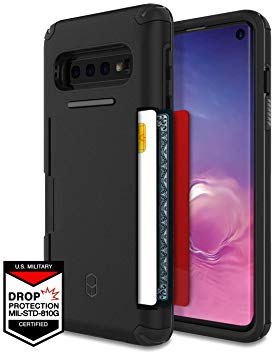 Galaxy S10 Wallet Case for Samsung Galaxy S10, PATCHWORKS ✔️Military Grade Certified✔️Anti-Slip✔️Dual Layer Protection✔️Impact Resistant✔️Up to 3 Cards Slot [Level Wallet Series], Black