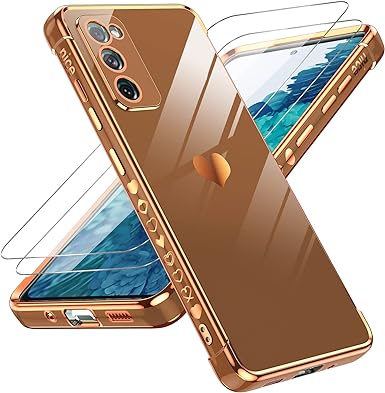 LeYi for S20 Fe Case Samsung Galaxy S20 Fe Case with Screen Protector [2 Pcs]  Full Camera Protection, Love Heart Plating Girly Women Cute Luxury Soft TPU Case for Samsung S20 Fe, Brown