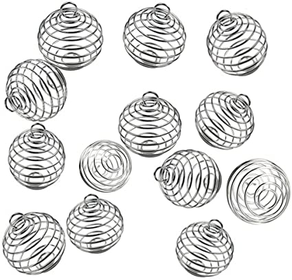 JIALEEY Spiral Bead Cages Pendants, 20 PCs 25x30mm Silver Plated Stone Holder Necklace Cage Pendants Findings for Jewelry Making and Crafting