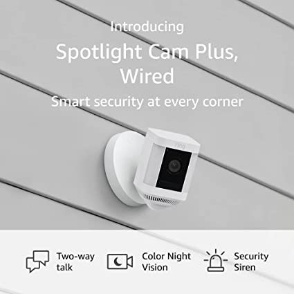 Introducing Ring Spotlight Cam Plus, Wired | Two-Way Talk, Color Night Vision, and Security Siren (2022 release) - White