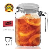 Bormioli RoccoPaksh Novelty Glass Pitcher W White Hermetic Lid  Easy Pour Spout Cold Water Pitcher Use for Ice Tea Juice Milk Bottle or for any Beverage Leak Proof Dishwasher Safe 68 Ounce