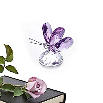 H&D Crystal Lavendar Butterfly Paperweight Figurine Ornament for Home Decor