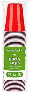 Amazon Basics Disposable Plastic Party Cups, Red, 18oz, 50 Count