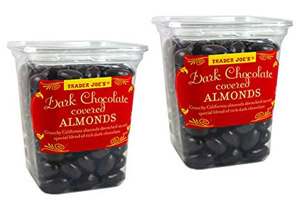 Trader Joe's Dark Chocolate Almonds Crunchy California Almonds Drenched in Rich Dark Chocolate - No Gluten or Sodium (2-Pack)