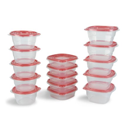 Plastic Reusable Clear Storage Food Containers with Leak Proof Lids - Set of 15 Pieces