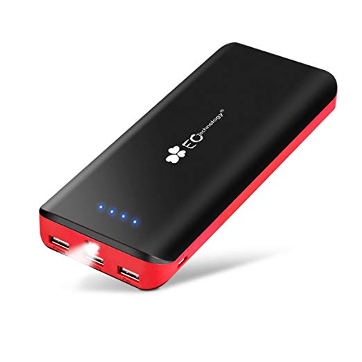 EC Technology Portable Charger, 26800mAh Power Bank Ultra High Capacity External Battery 3 USB Output with AUTO-IC, USB Phone Charger Compatible with iPhone, Tablets and More - Black&Red