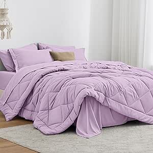 Love's cabin Twin Comforter Set Lavender, 5 Pieces Twin Bed in a Bag, All Season Twin Bedding Sets with 1 Comforter, 1 Flat Sheet, 1 Fitted Sheet, 1 Pillowcase and 1 Pillow Sham