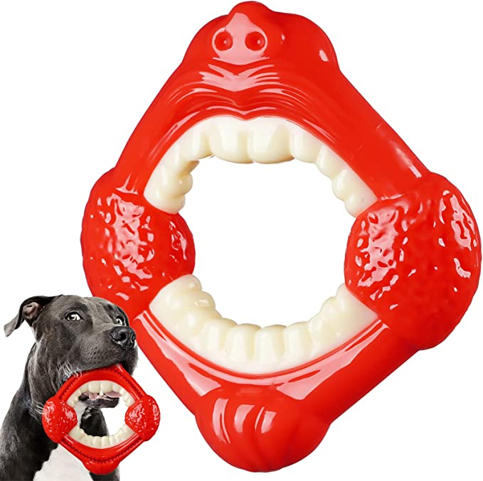Rmolitty Dog Toys, Indestructible Durable Dog Toys for Aggressive Chewers, Tough Nylon Real Bacon Flavor Teething Chew Toys for Large Medium Dog (Red)