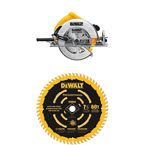 DEWALT DWE575 7-1/4-Inch Lightweight Circular Saw with 7-1/4-Inch 60T Precision Finishing Saw Blade