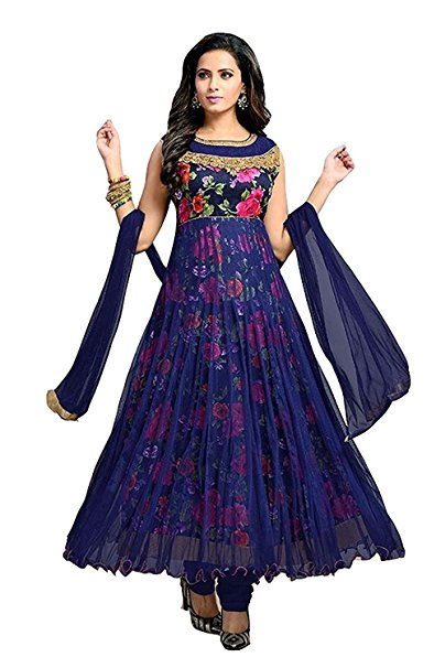 Royalty Women's Anarkali Dress Semi_stitched Blue Georgette Blue Dress
