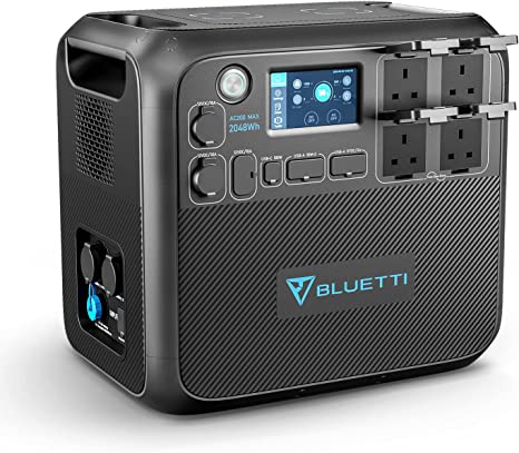 BLUETTI Portable Power Station AC200MAX, 2048Wh LiFePO4 Battery Backup, Expandable to 8192Wh w/ 4 2200W 230V AC Outlets (4800W Peak), 30A RV Output, Solar Generator for Outdoor , Home Use, Emergency