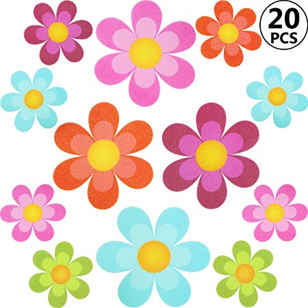 20 Pieces Floral Non-Slip Bathtub Adhesive Stickers Daisy Bath Treads and Anti-Slip Appliques for Bath Tub, Stairs, Shower Room and Other Slippery Surfaces, Multi-Color