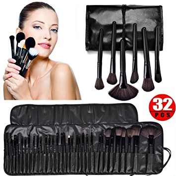 Make Up Brushes, 32 Piece Brushes Cosmetics Professional Essential Make Up Brush Set Kits with Travel Pouch (Black 32 Pcs)