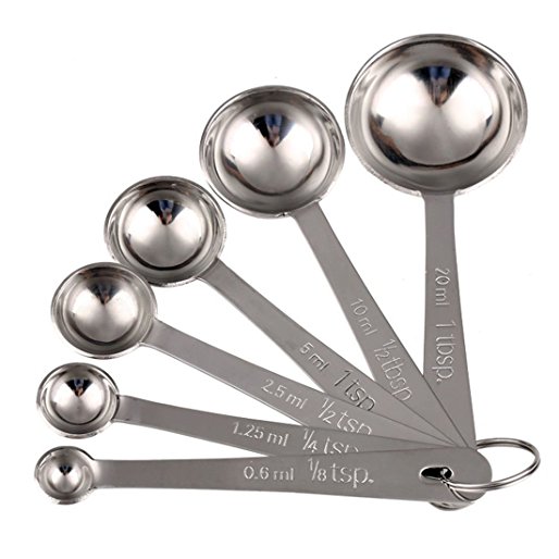LIFU Stainless Steel Measuring Spoons, Set of 6 for Measuring Liquid and Dry Ingredients