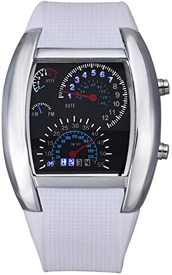 Fanmis Digital Fashion Cobra Men's LED Watch Silicone Iron Triangle Dial Sports Wristwatch (White)