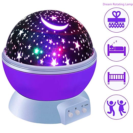 Star Projector Lamp, [New Generation] Novelty Starry Night Light 360 Degree LED Rotating Cosmos Projector with USB Cable for Baby Kids Children Bedroom Decor, Dream Rotating Projection Lamp (Purple)