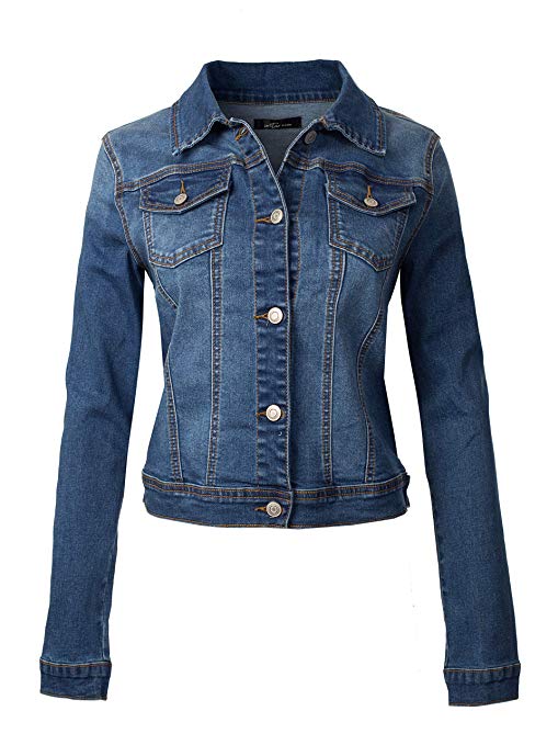 Design by Olivia Women's Classic Casual Vintage Blue Stone Washed Denim Jean Jacket
