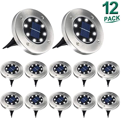 Aogist Solar Ground Lights,8 LED Solar Lights Outdoor Disk Lights Garden Lights Waterproof Patio Outdoor Light with Light Sensor for Lawn,Pathway,Yard,Driveway,Step and Walkway (White)