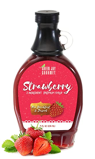 Green Jay Gourmet Strawberry Syrup - 3 Ingredient Premium Breakfast Syrup with Fresh Strawberries, Cane Sugar, Lemon Juice - All-Natural, Non-GMO Pancake Syrup, Waffle Syrup, Dessert Syrup - 8 Ounces
