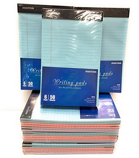 Mintra Office Legal Pads - 50 Sheets per Notepad - Micro perforated Writing Pad/Notebook Paper for School, College, Office, Work (xBasic, 5in x 8in, (Pastel), 36pk (6-6pks))