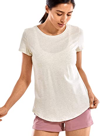 CRZ YOGA Women's Pima Cotton Short Sleeve Workout Shirt Yoga T-Shirt Athletic Tee Top