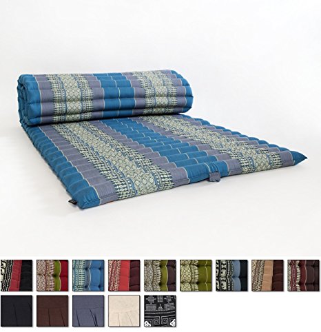Leewadee Roll Up Thai Mattress, 79x30x2 inches, Kapok Fabric, Blue, Premium Double Stitched