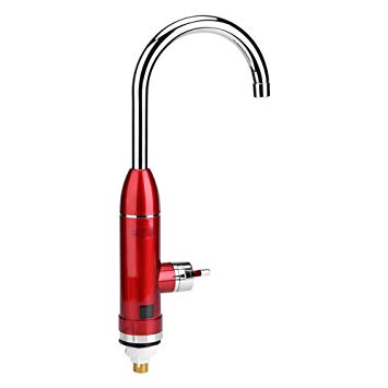 Electric Instant Heating Tap 360° Rotary Heating Quick Hot Cold Mixer Tap ,Sink Water Heater, Stainless Steel Single Handle Deck Mounted Tap, 220 V, Red