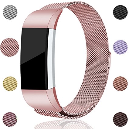 For Fitbit Charge 2 Bands, Maledan Stainless Steel Milanese Loop Metal Replacement Accessories Bracelet Strap with Unique Magnet Lock for Fitbit Charge 2