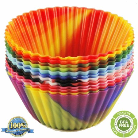 The Original Premium Quality Tie Dye Silicone Cupcake Liners / Reusable Baking Cups - Environmentally Friendly with Easy Peel Technology - Lifetime Guarantee! (Multi Color 24 Pack)