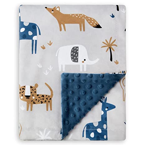 BORITAR Minky Baby Blankets for Boys Girls with Double Layer Dotted Backing Super Soft Toddler Blanket with Animals for Baby Nursery Bed Blankets Stroller Crib Shower Gifts 30 x 40 Inch(75x100cm)