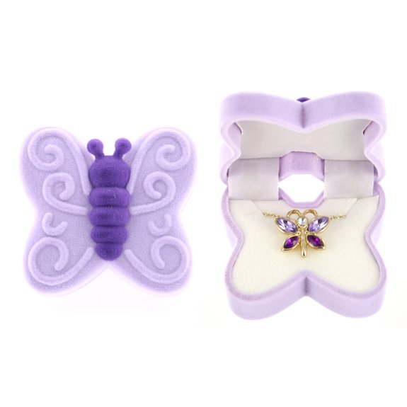 BUTTERFLY Necklace Charm Pendant w Crystal Wings in Butterfly Velour Gift Box