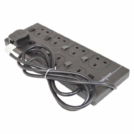 8 Way Individually Switched Surge Protected Black Extension Socket with 2 Metre Lead