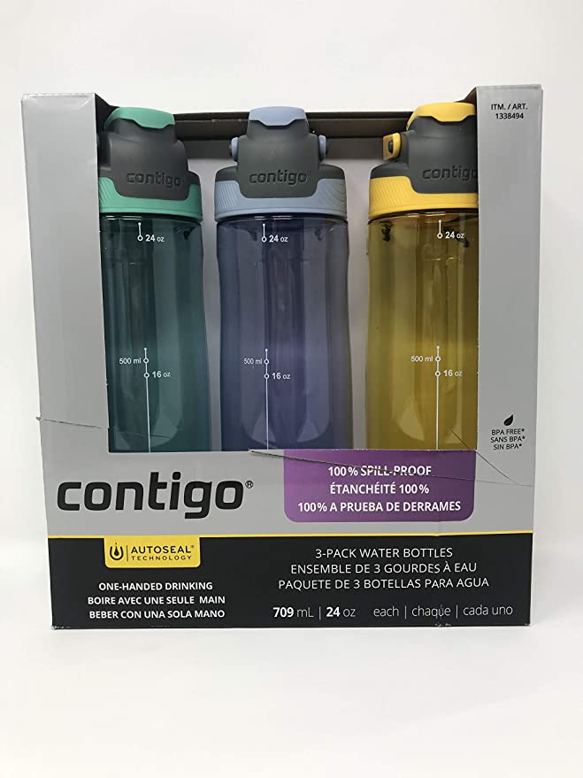 Contigo Auto Seal 3-Pack Water Bottles (Green, Purple, Yellow)