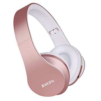 Wireless Headset Over Ear, JIUHUFH Foldable Bluetooth Headphone with Built-in Microphone/MP3 Player/FM Radio/Comfortable Earpads, Supports Hands-Free Calling/Wired Mode for PC/Cell Phones-Pink